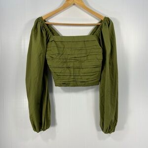 Abercrombie & Fitch Ruched Pleated Puff long Sleeve  Green Blouse
